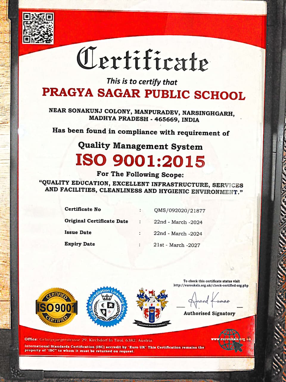 ISO 9001:2015 Certificate 